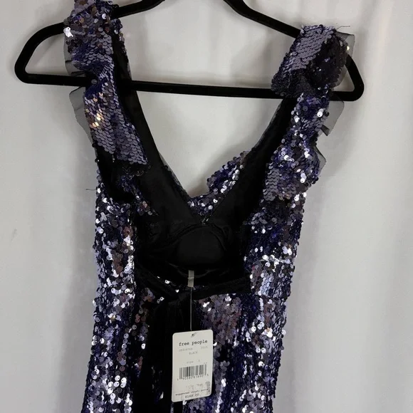 Free People Sequin Mini Dress in Purple and Black Size:6 - Picture 10 of 15